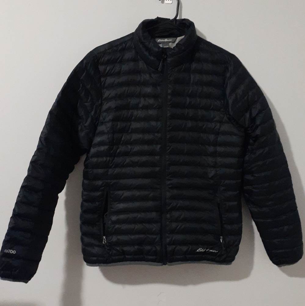 Eddie Bauer EB700 Jacket Womens Small  Goose Down Puffer Quilted Black Full Zip